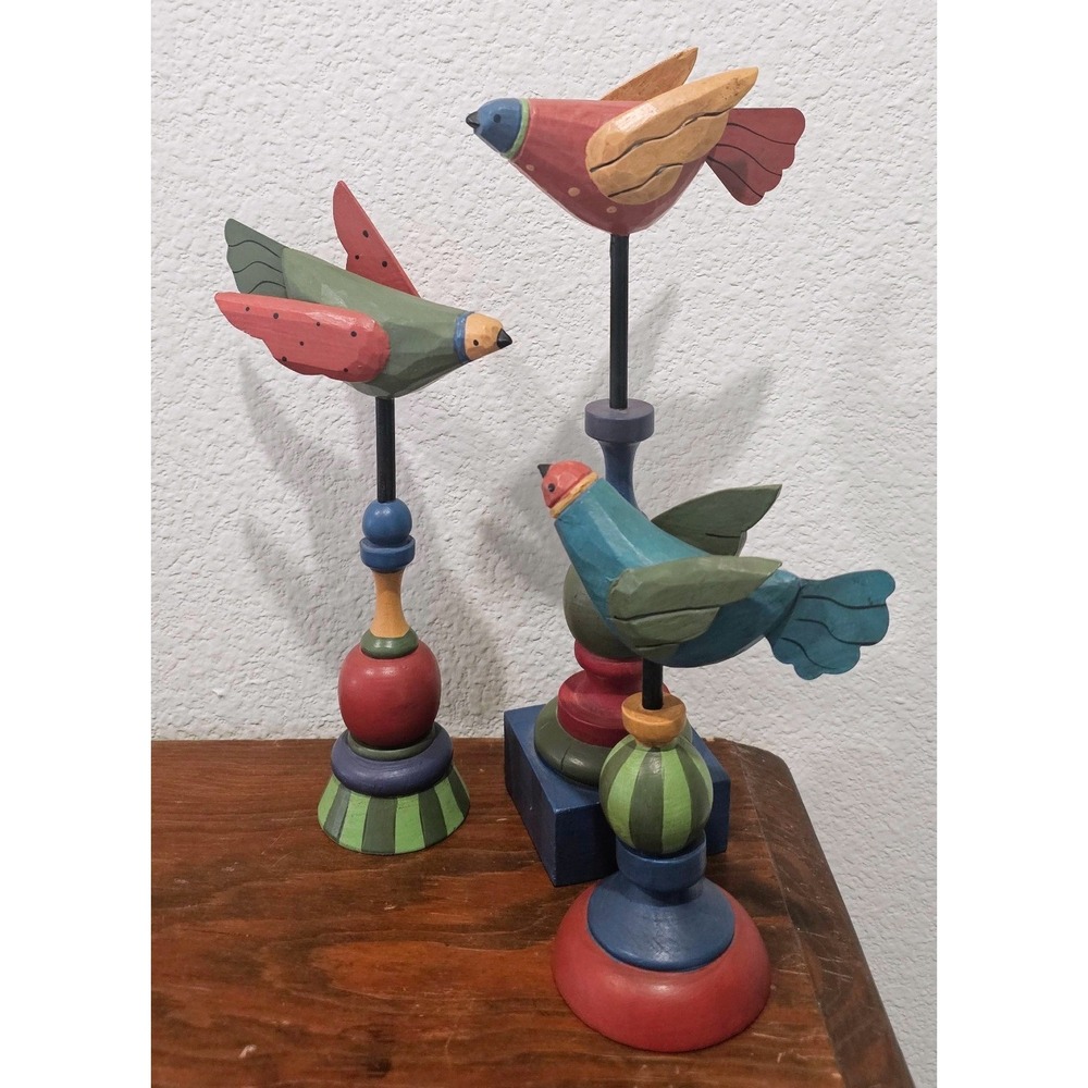 Midwest of Cannon Falls Set of 3 Colorful Wooden Bird Figurines Folk Art Decor
